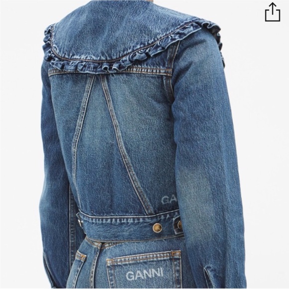 Ganni ruffled Peter Pan collar denim jacket - Picture 5 of 10